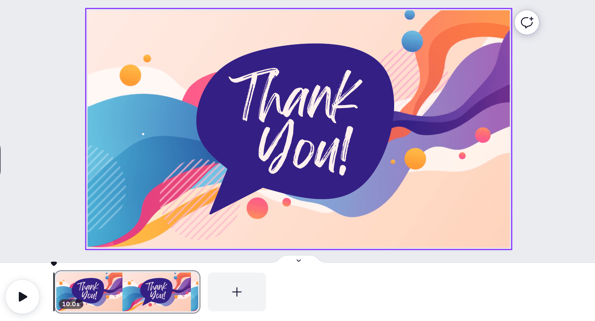 screenshot of the canva video editor with colorful thank you graphic