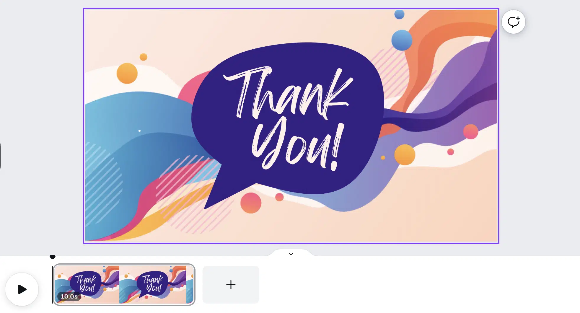 screenshot of the canva video editor with colorful thank you graphic